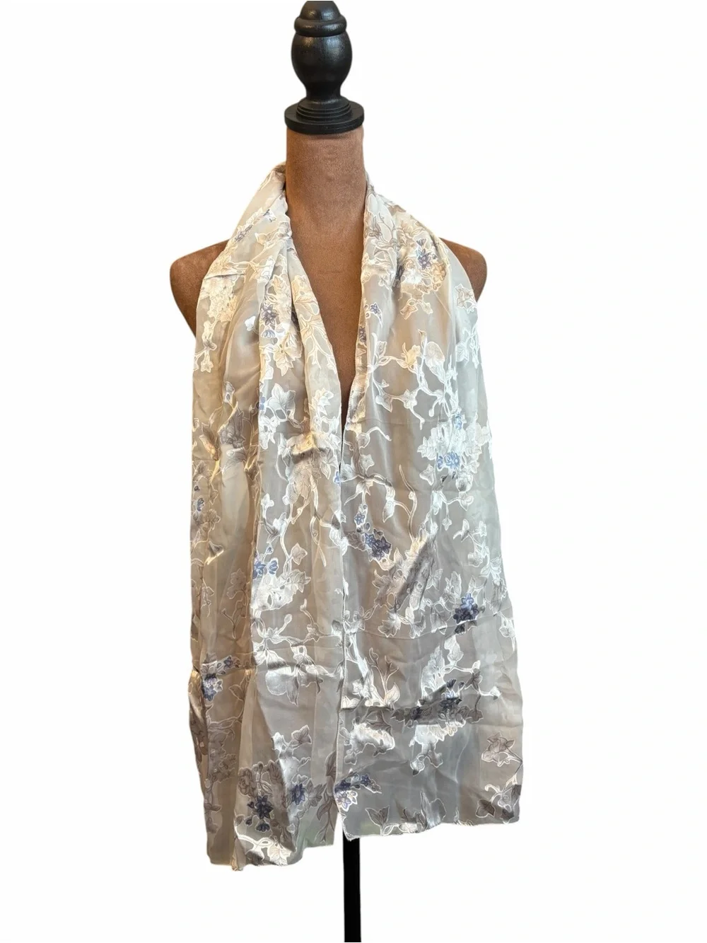 Vintage Laura di Laura Biagiotti‎ Italy Sheer Grey Blue Floral Silk Scarf 64”